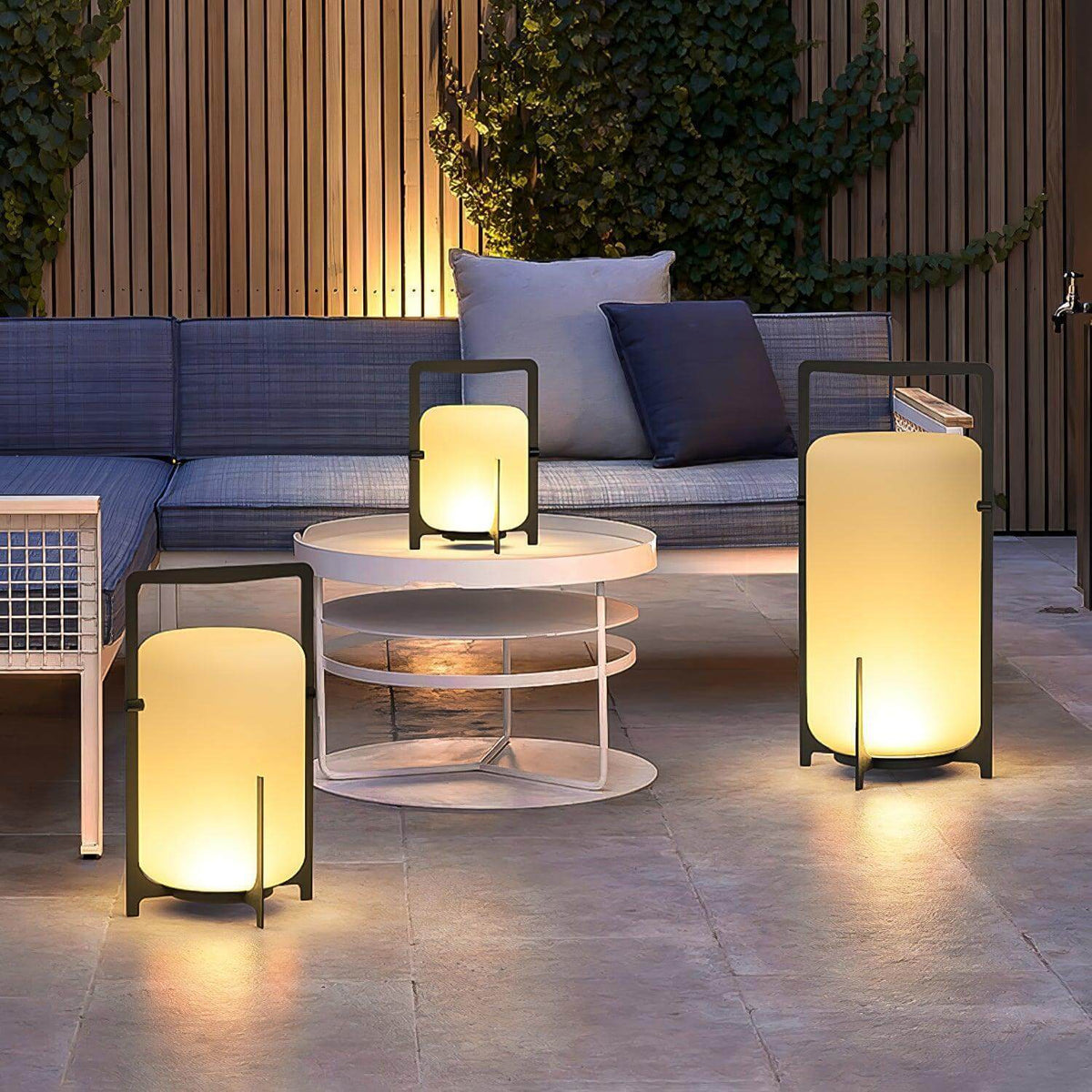 Hearth | Lantern Table Lamp, Modern Glass Lantern Light in Black or Silver, 3 Sizes