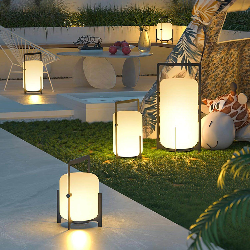 Hearth | Lantern Table Lamp, Modern Glass Lantern Light in Black or Silver, 3 Sizes