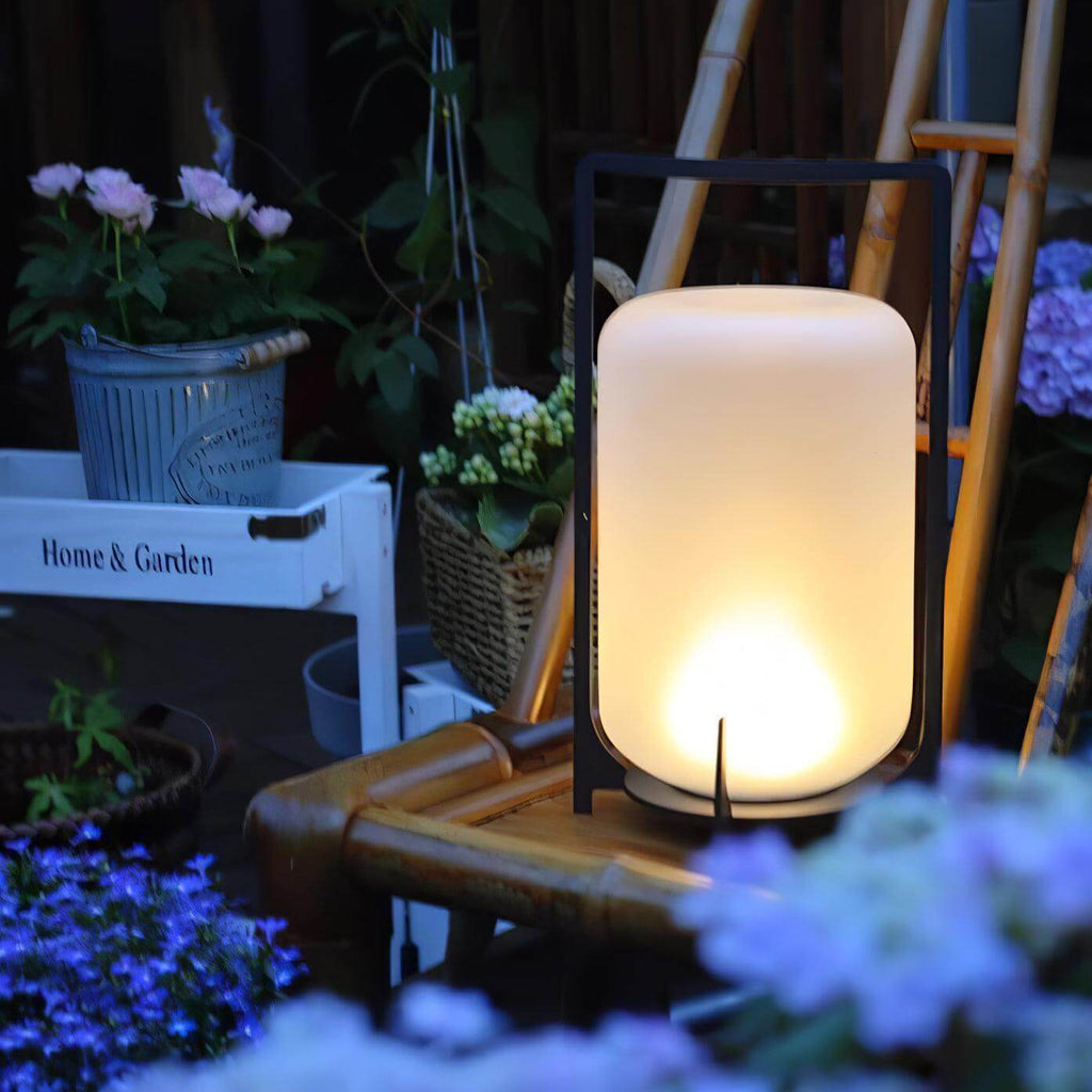 Hearth | Lantern Table Lamp, Modern Glass Lantern Light in Black or Silver, 3 Sizes
