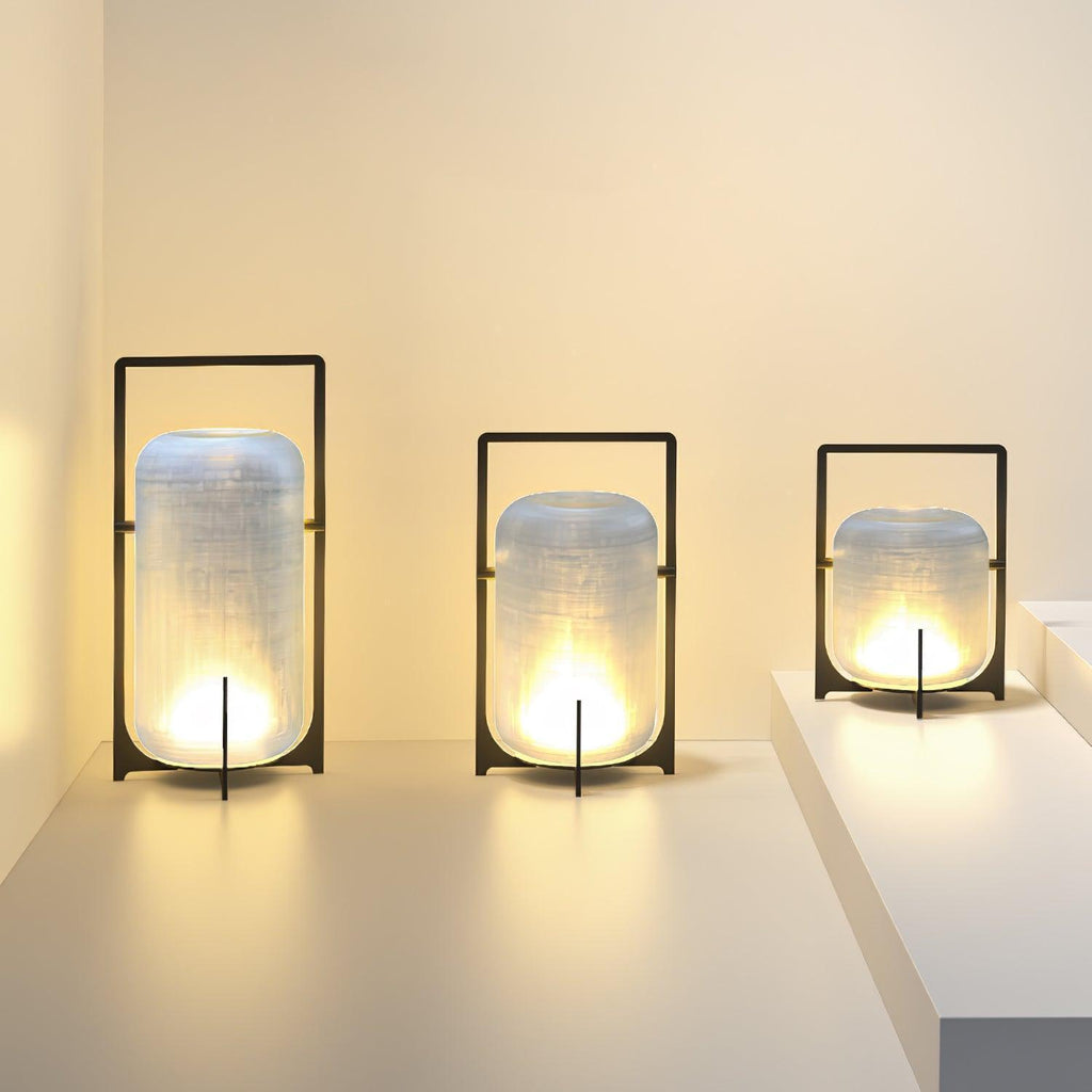 Hearth | Lantern Table Lamp, Modern Glass Lantern Light in Black or Silver, 3 Sizes