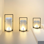 Hearth | Lantern Table Lamp, Modern Glass Lantern Light in Black or Silver, 3 Sizes