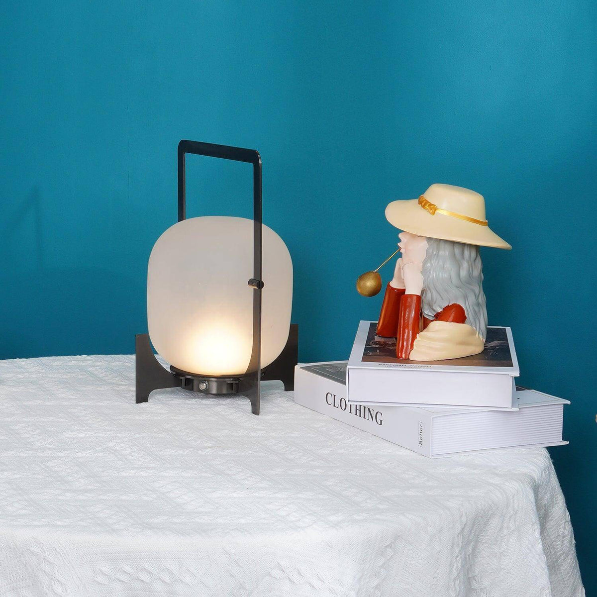 Hearth | Lantern Table Lamp, Modern Glass Lantern Light in Black or Silver, 3 Sizes