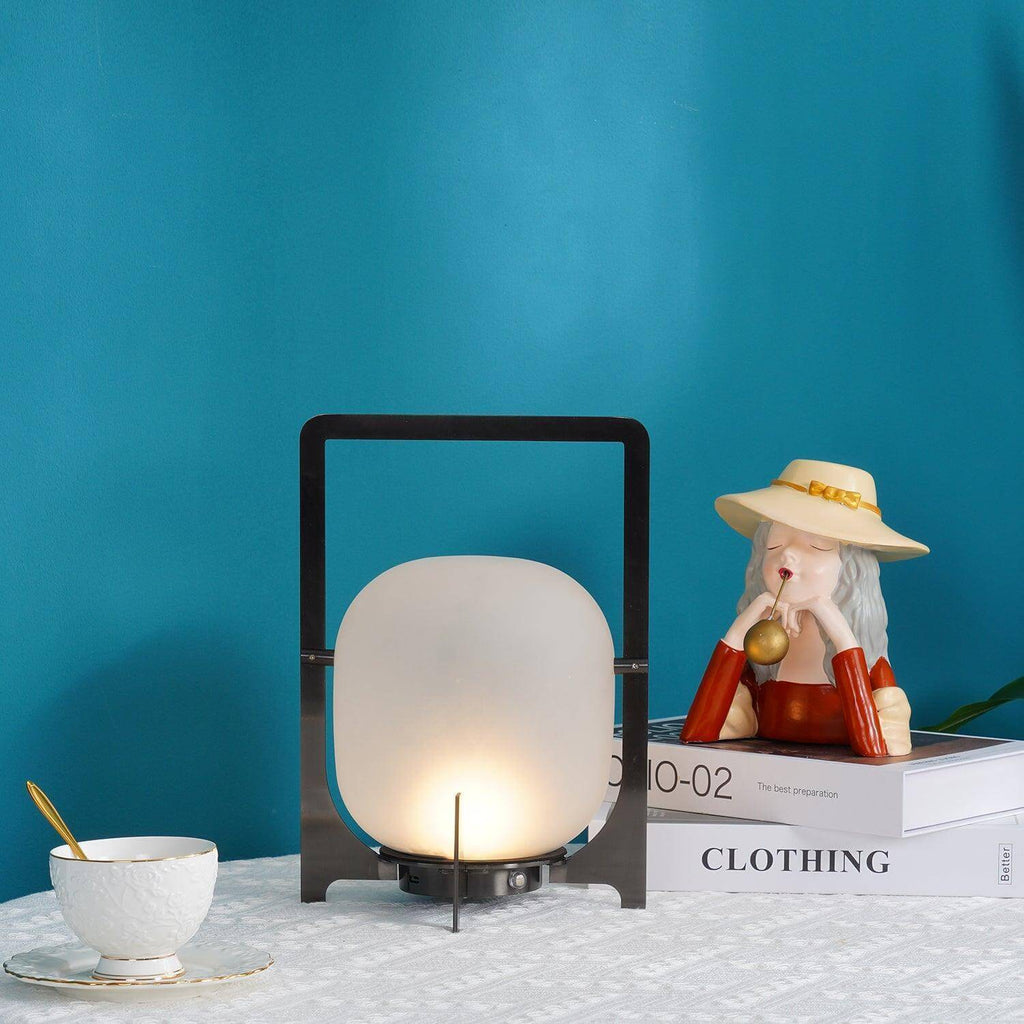 Hearth | Lantern Table Lamp, Modern Glass Lantern Light in Black or Silver, 3 Sizes