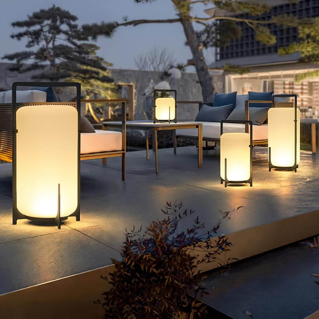 Hearth | Lantern Table Lamp, Modern Glass Lantern Light in Black or Silver, 3 Sizes
