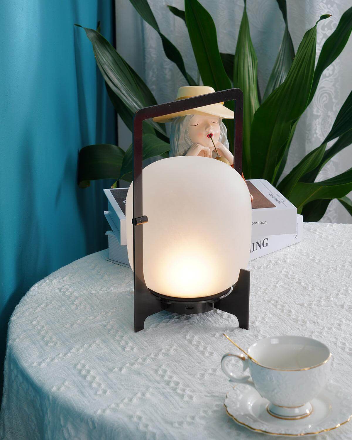 Hearth | Lantern Table Lamp, Modern Glass Lantern Light in Black or Silver, 3 Sizes