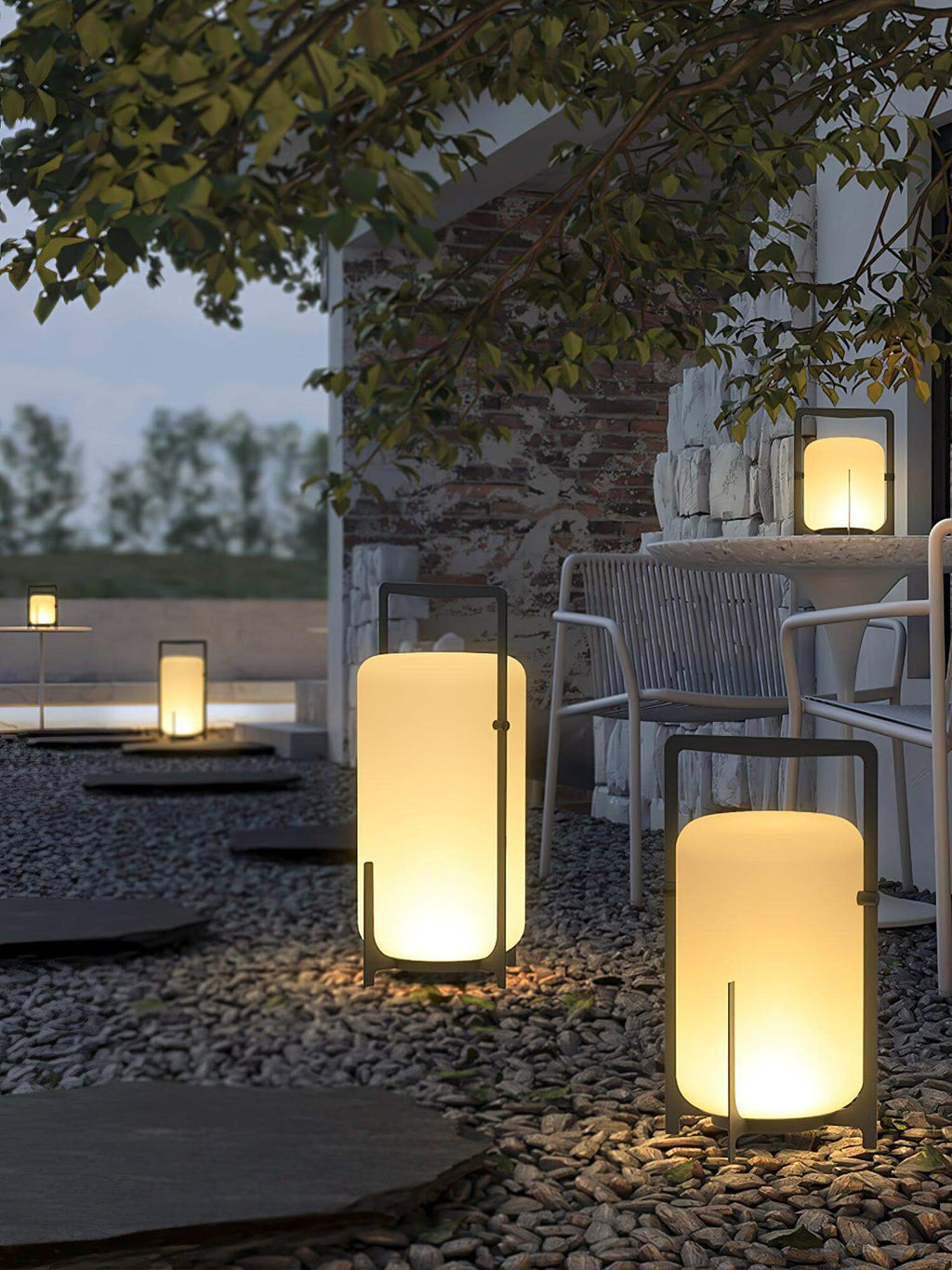 Hearth | Lantern Table Lamp, Modern Glass Lantern Light in Black or Silver, 3 Sizes