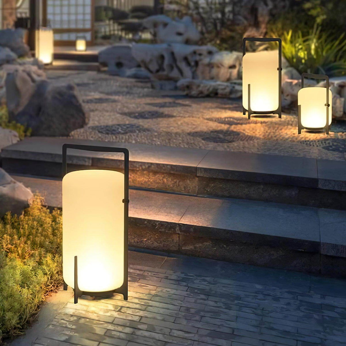 Hearth | Lantern Table Lamp, Modern Glass Lantern Light in Black or Silver, 3 Sizes