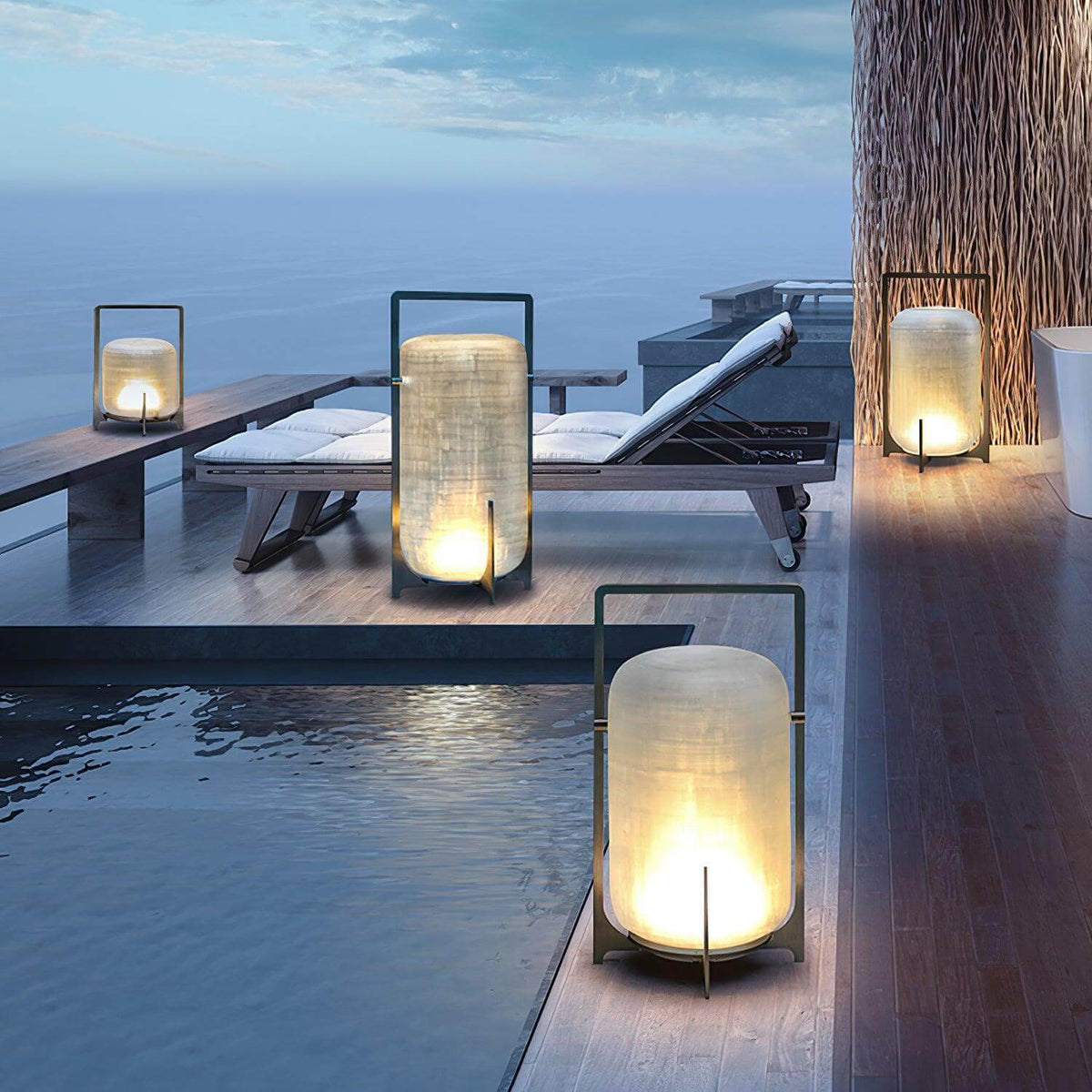 Hearth | Lantern Table Lamp, Modern Glass Lantern Light in Black or Silver, 3 Sizes