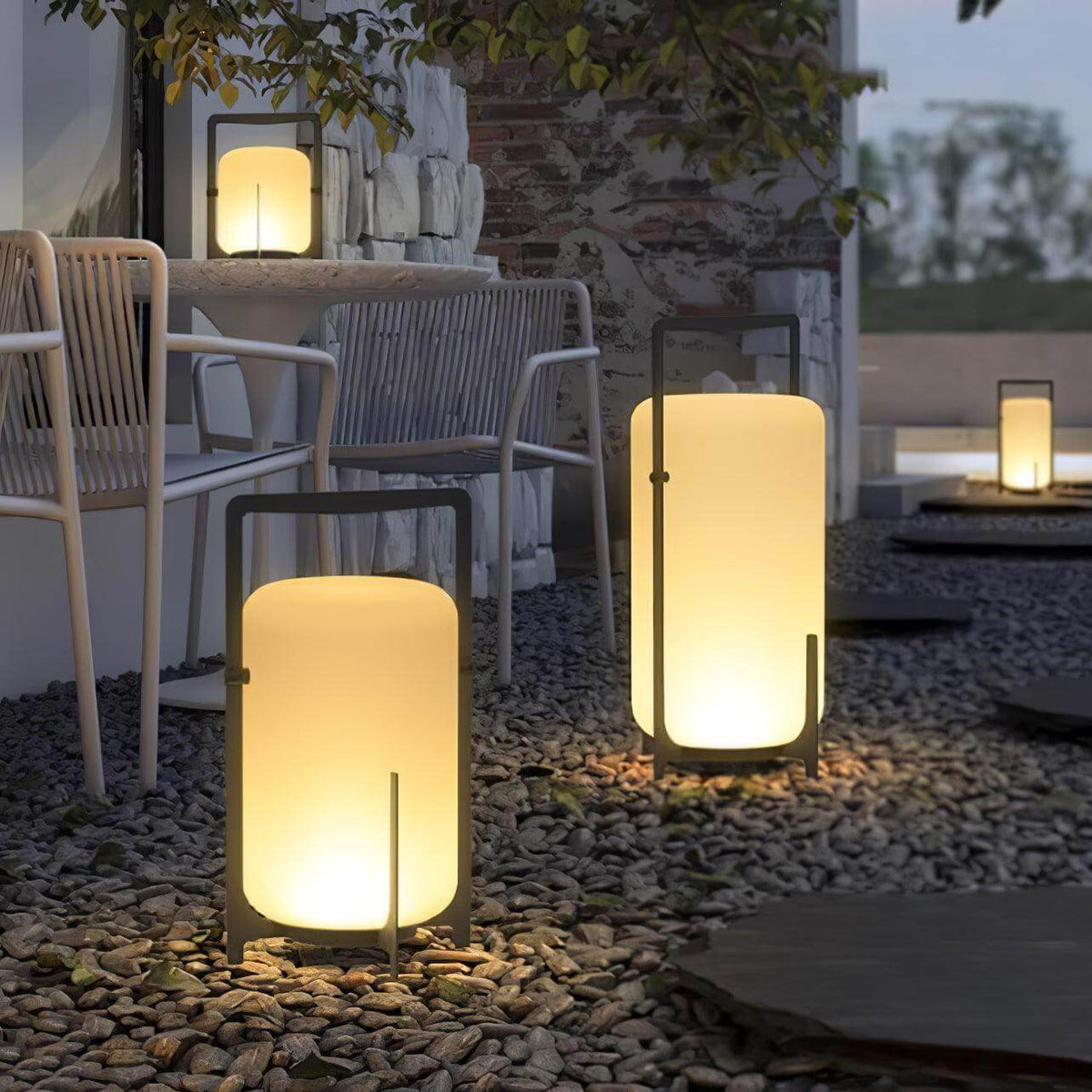 Hearth | Lantern Table Lamp, Modern Glass Lantern Light in Black or Silver, 3 Sizes