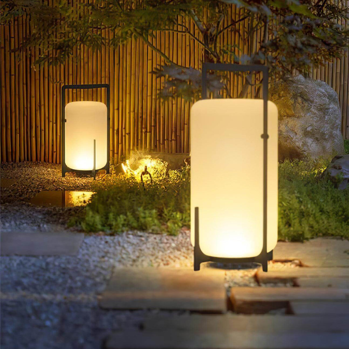 Hearth | Lantern Table Lamp, Modern Glass Lantern Light in Black or Silver, 3 Sizes