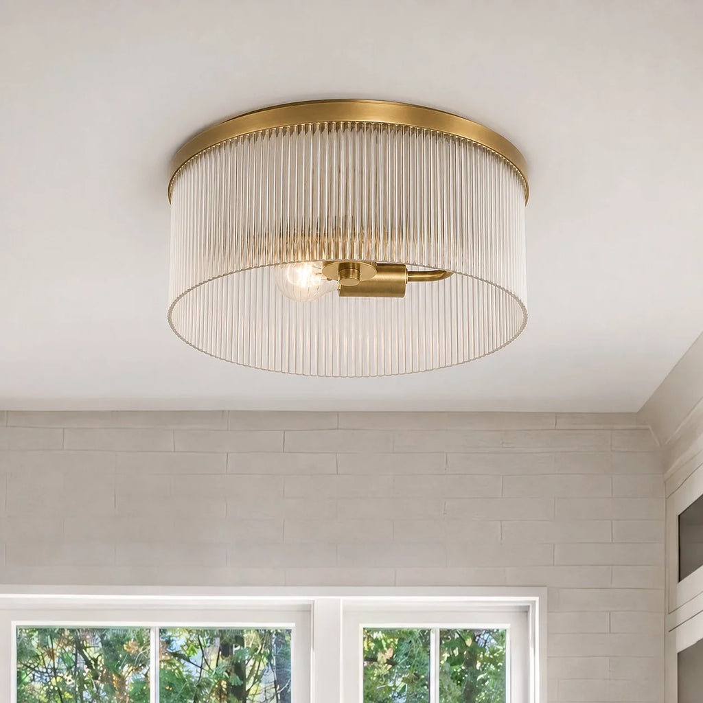 Willow | Ribbed Glass Flush Mount Ceiling Light, Farmhouse Drum Light Fixture for Hallway and Bedroom