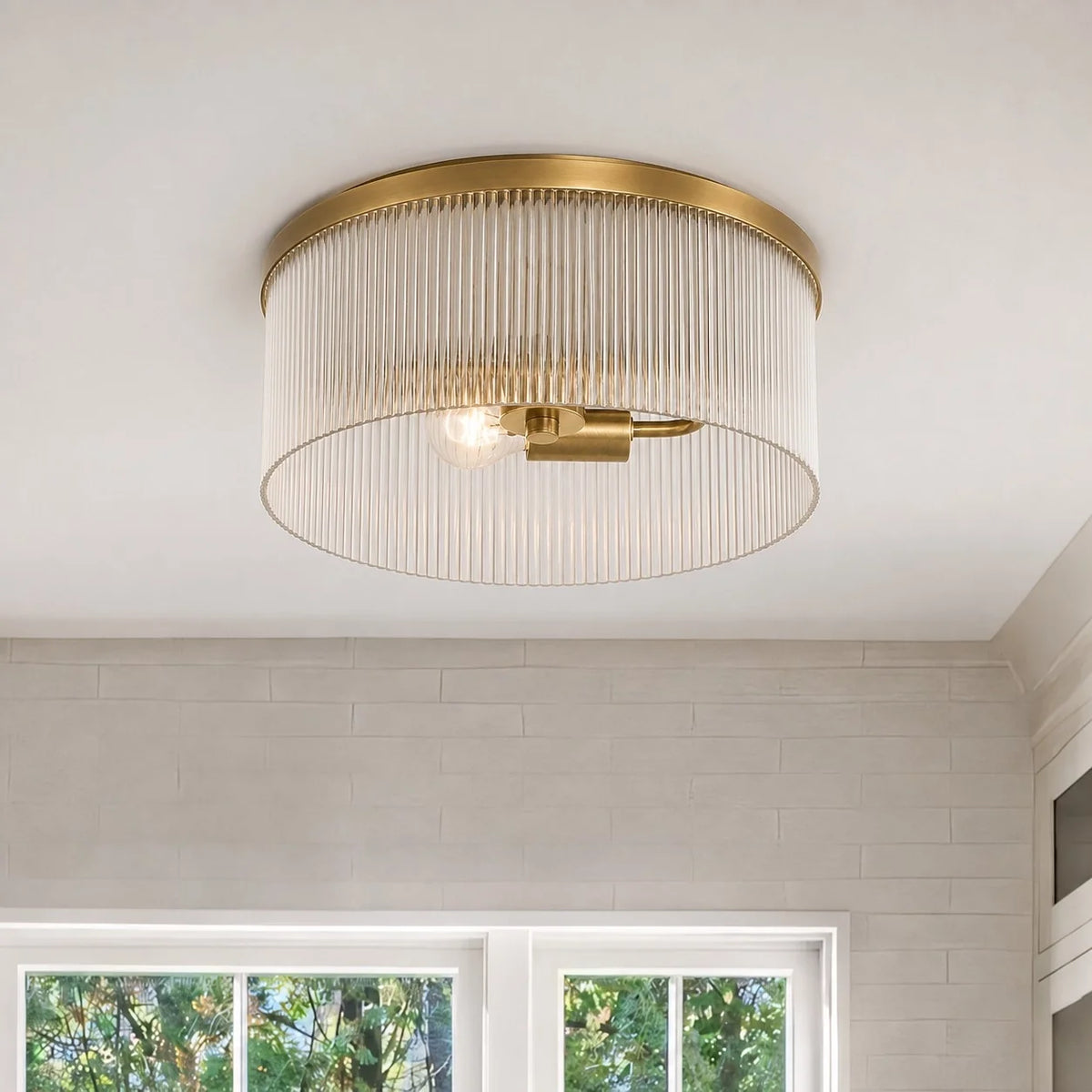 Willow | Ribbed Glass Flush Mount Ceiling Light, Farmhouse Drum Light Fixture for Hallway and Bedroom