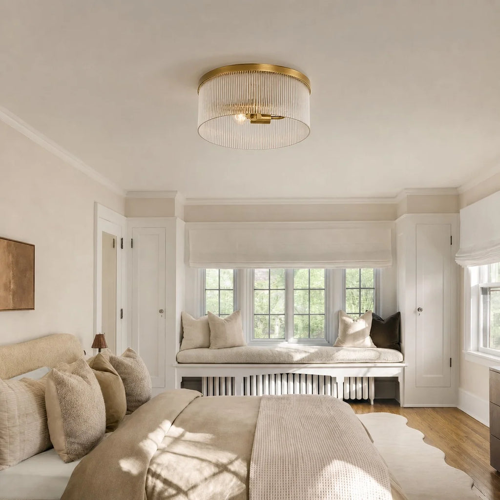 Willow | Ribbed Glass Flush Mount Ceiling Light, Farmhouse Drum Light Fixture for Hallway and Bedroom