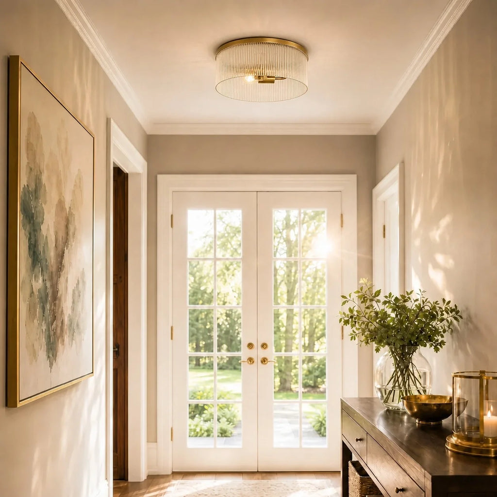 Willow | Ribbed Glass Flush Mount Ceiling Light, Farmhouse Drum Light Fixture for Hallway and Bedroom