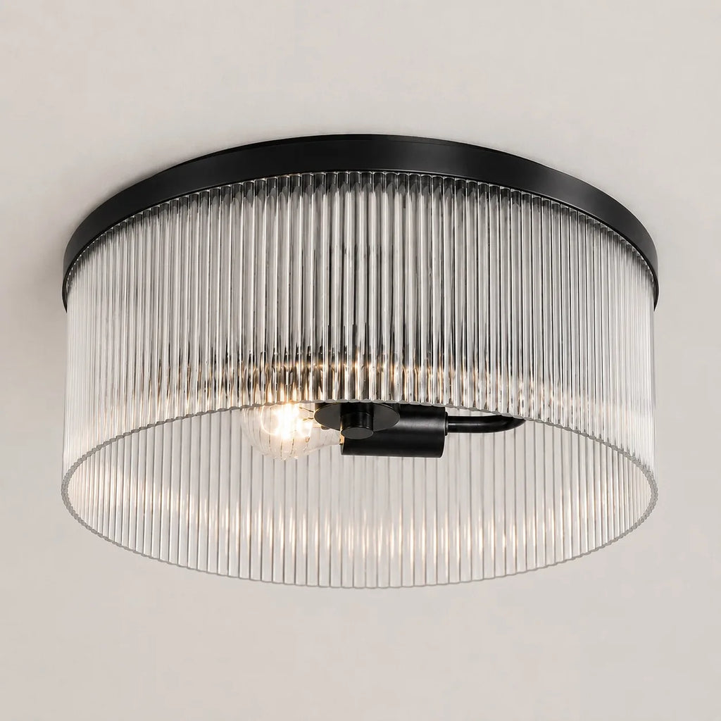 Willow | Ribbed Glass Flush Mount Ceiling Light, Farmhouse Drum Light Fixture for Hallway and Bedroom