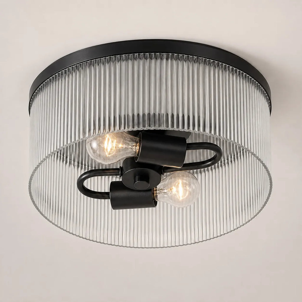 Willow | Ribbed Glass Flush Mount Ceiling Light, Farmhouse Drum Light Fixture for Hallway and Bedroom