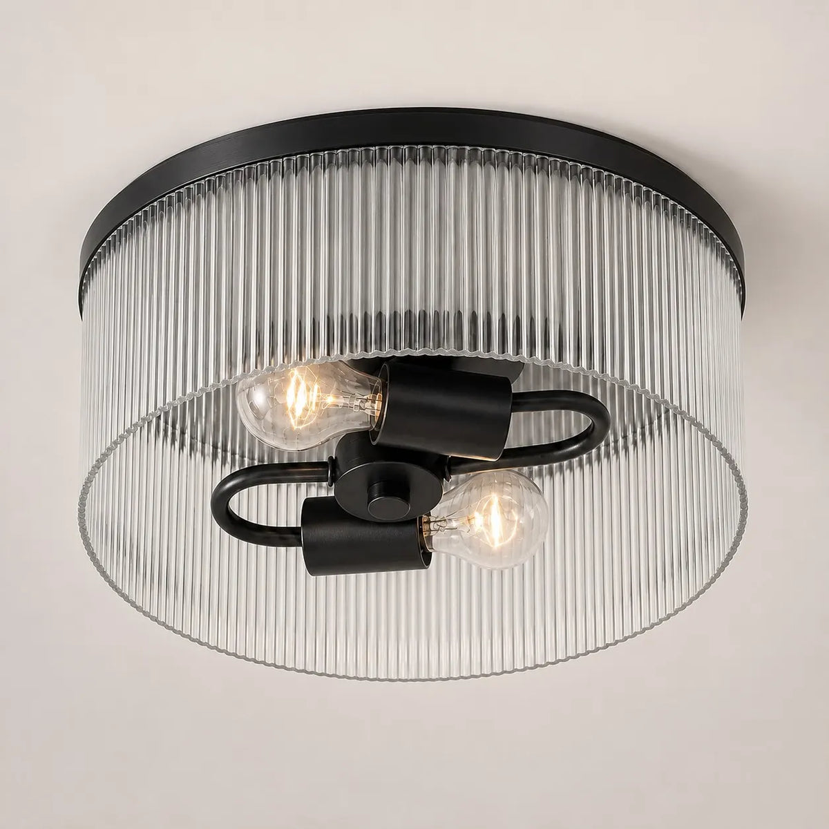Willow | Ribbed Glass Flush Mount Ceiling Light, Farmhouse Drum Light Fixture for Hallway and Bedroom