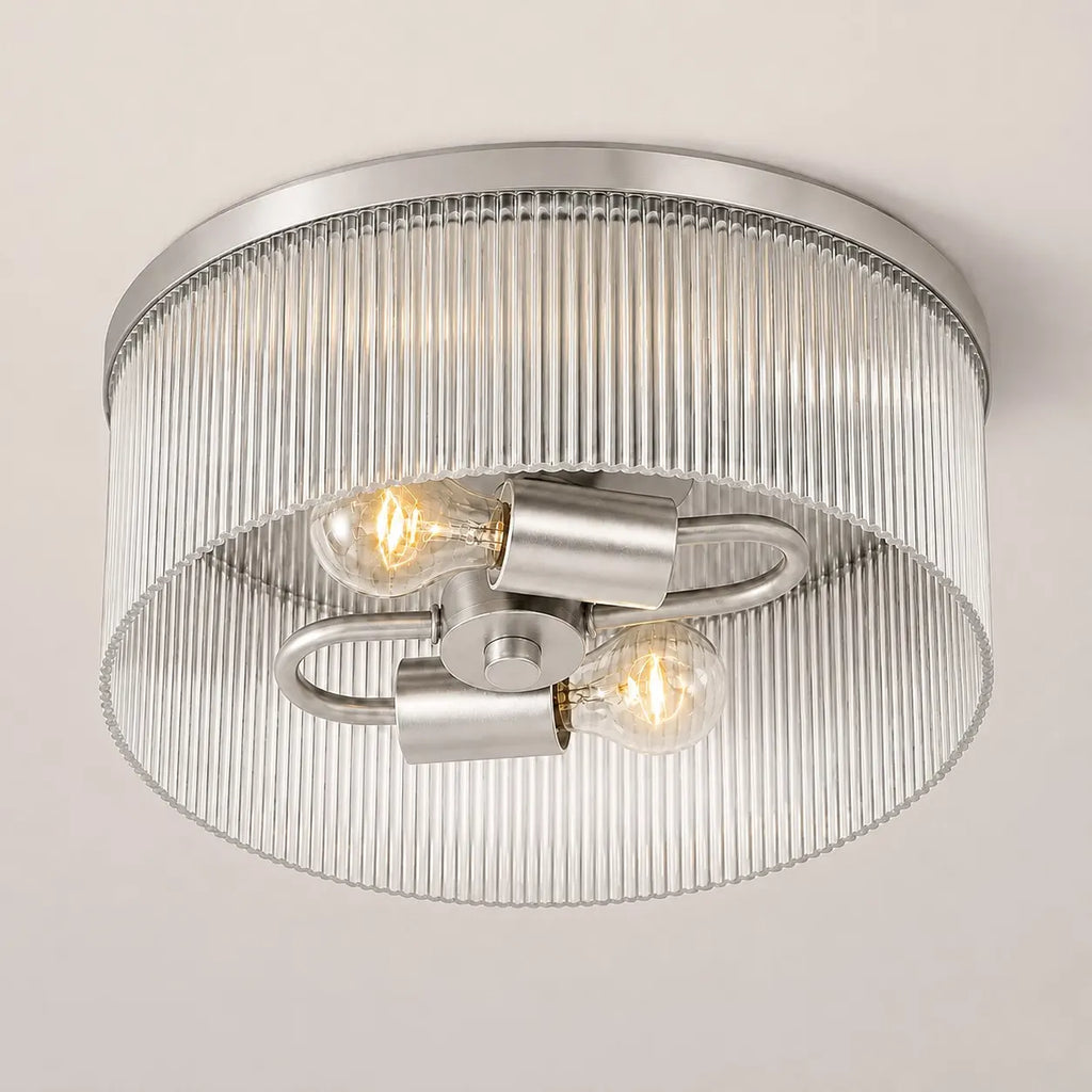 Willow | Ribbed Glass Flush Mount Ceiling Light, Farmhouse Drum Light Fixture for Hallway and Bedroom
