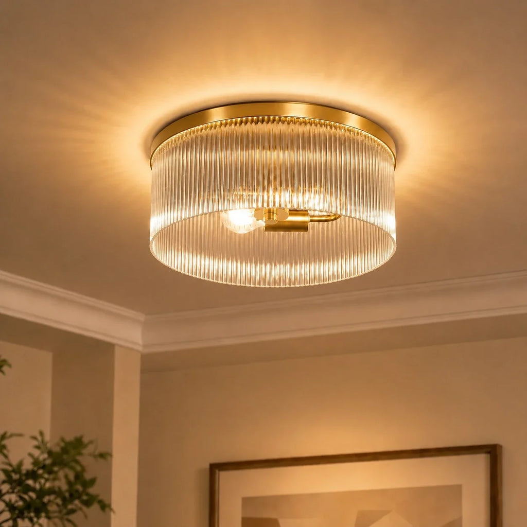 Willow | Ribbed Glass Flush Mount Ceiling Light, Farmhouse Drum Light Fixture for Hallway and Bedroom