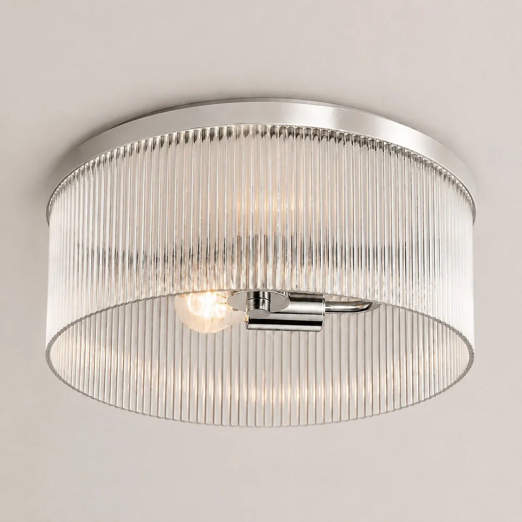 Willow | Ribbed Glass Flush Mount Ceiling Light, Farmhouse Drum Light Fixture for Hallway and Bedroom
