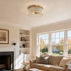 Willow | Ribbed Glass Flush Mount Ceiling Light, Farmhouse Drum Light Fixture for Hallway and Bedroom