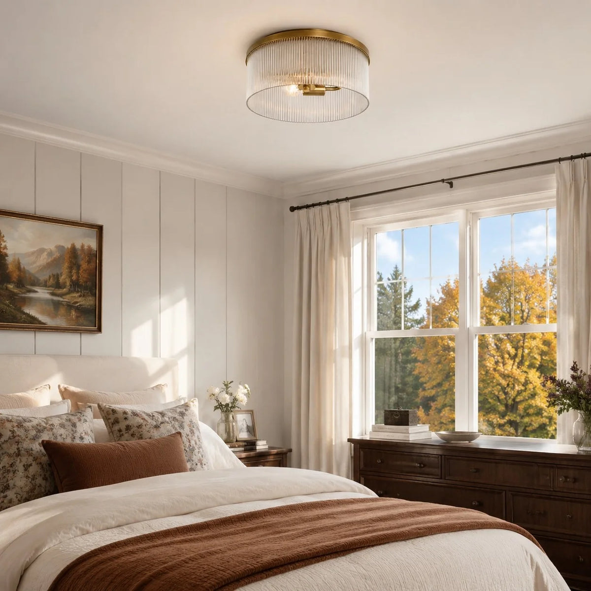 Willow | Ribbed Glass Flush Mount Ceiling Light, Farmhouse Drum Light Fixture for Hallway and Bedroom