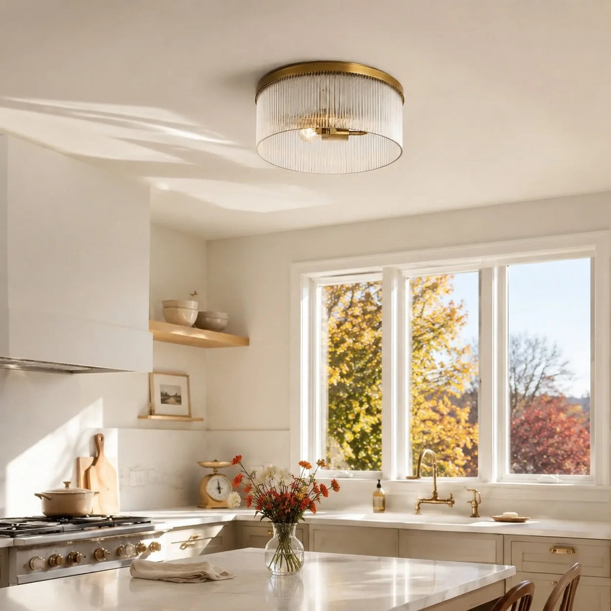Willow | Ribbed Glass Flush Mount Ceiling Light, Farmhouse Drum Light Fixture for Hallway and Bedroom