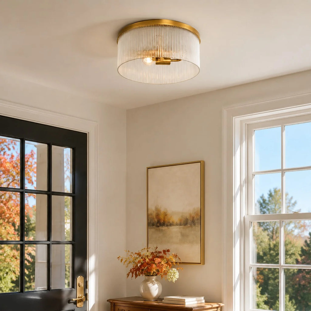 Willow | Ribbed Glass Flush Mount Ceiling Light, Farmhouse Drum Light Fixture for Hallway and Bedroom
