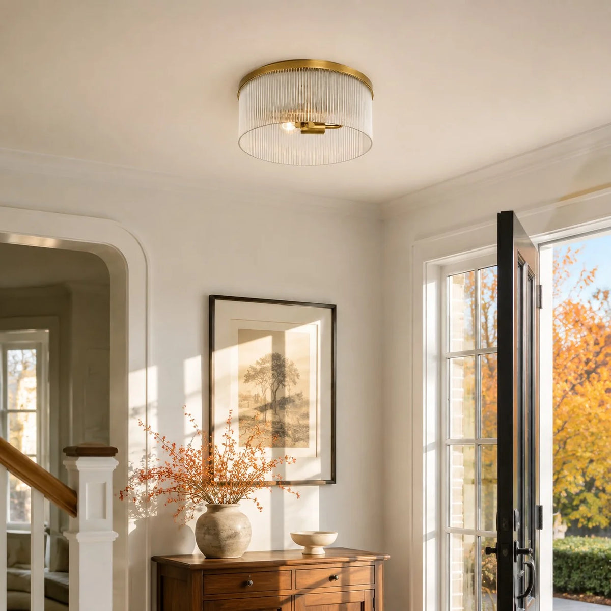 Willow | Ribbed Glass Flush Mount Ceiling Light, Farmhouse Drum Light Fixture for Hallway and Bedroom