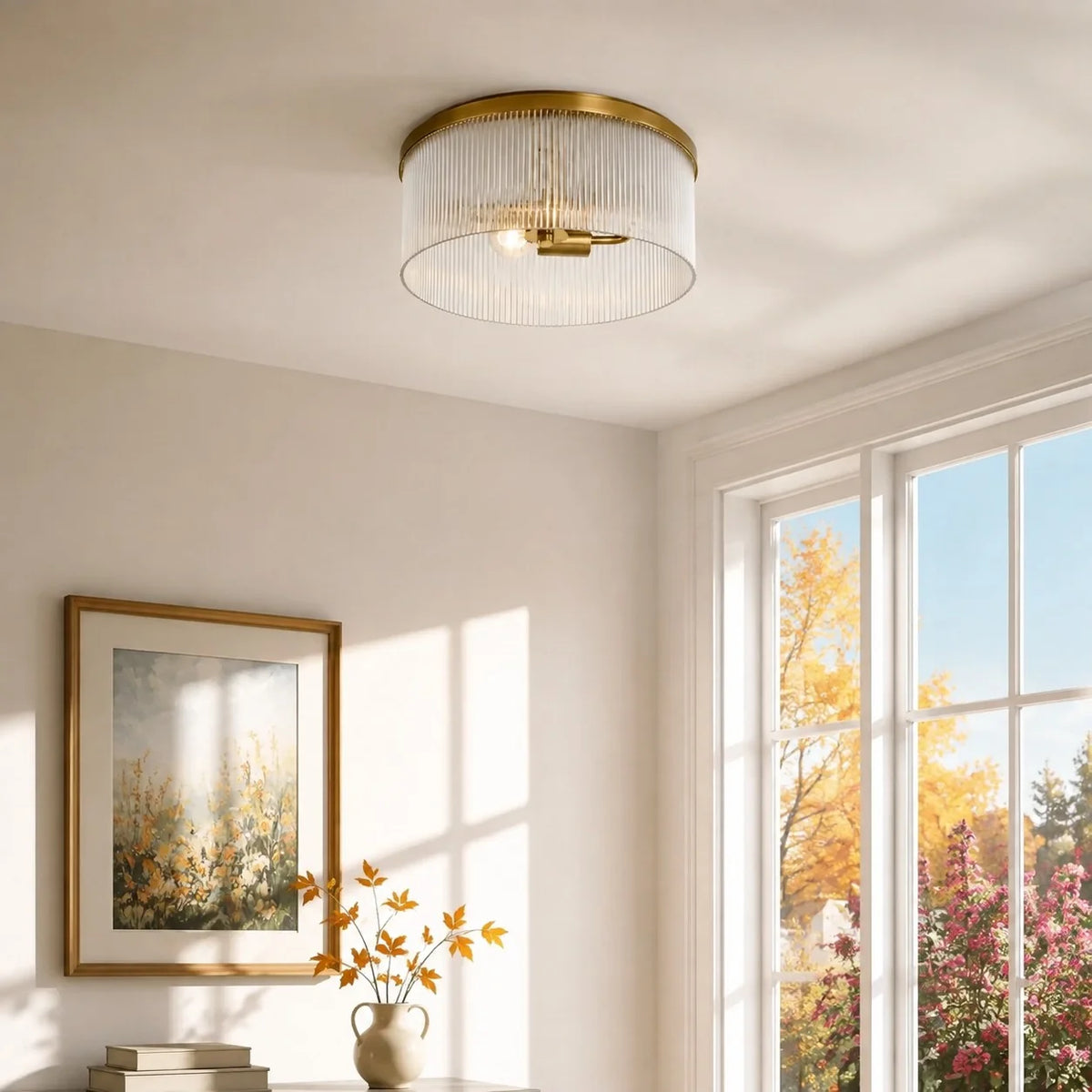 Willow | Ribbed Glass Flush Mount Ceiling Light, Farmhouse Drum Light Fixture for Hallway and Bedroom