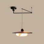Swing Arm | Walnut Pendant Light, Mid Century Dimmable LED Hanging Lamp, Offset Dining Table Light