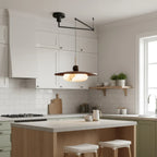 Swing Arm | Walnut Pendant Light, Mid Century Dimmable LED Hanging Lamp, Offset Dining Table Light