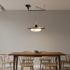 Swing Arm | Walnut Pendant Light, Mid Century Dimmable LED Hanging Lamp, Offset Dining Table Light