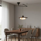 Swing Arm | Walnut Pendant Light, Mid Century Dimmable LED Hanging Lamp, Offset Dining Table Light