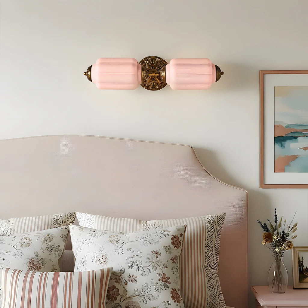 Deauville | Art Deco Vanity Light, 2 Light Milk Glass Bathroom Light Fixture, Vintage Brass Wall Light