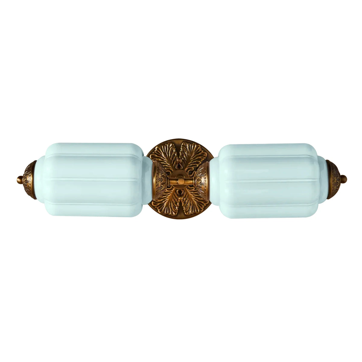 Deauville | Art Deco Vanity Light, 2 Light Milk Glass Bathroom Light Fixture, Vintage Brass Wall Light