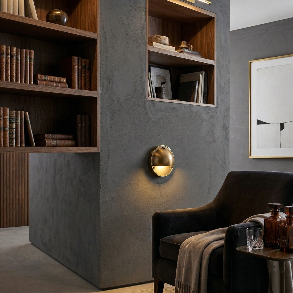 Cove | Brass Step Light, Eyelid Wall Light, Covered Porch
