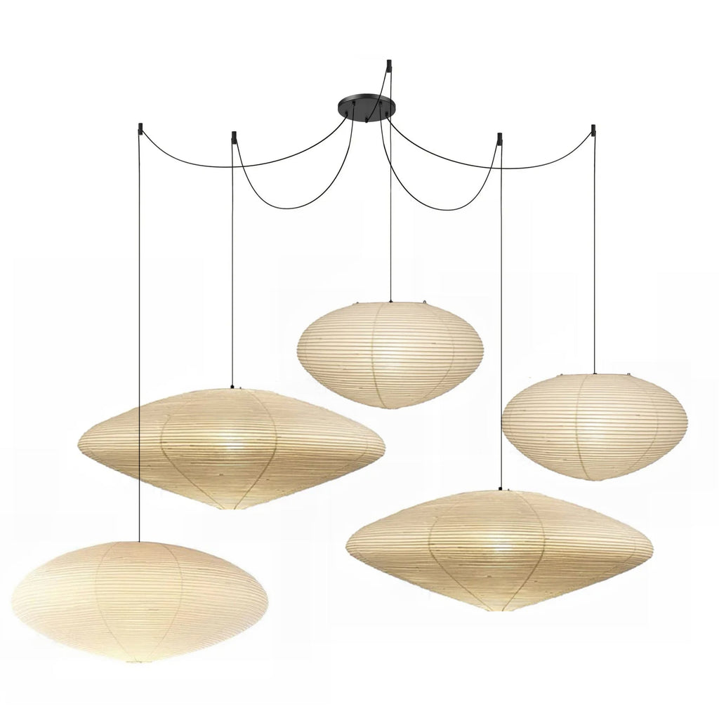 Shoji | Paper Lantern Pendant Light, Japanese Washi Rice Paper Chandelier, Large Japandi Hanging Lamp