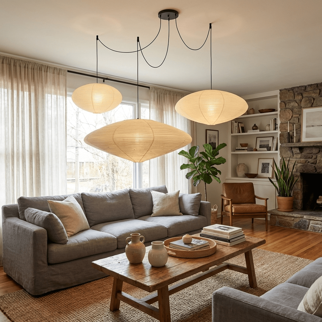 Shoji | Paper Lantern Pendant Light, Japanese Washi Rice Paper Chandelier, Large Japandi Hanging Lamp