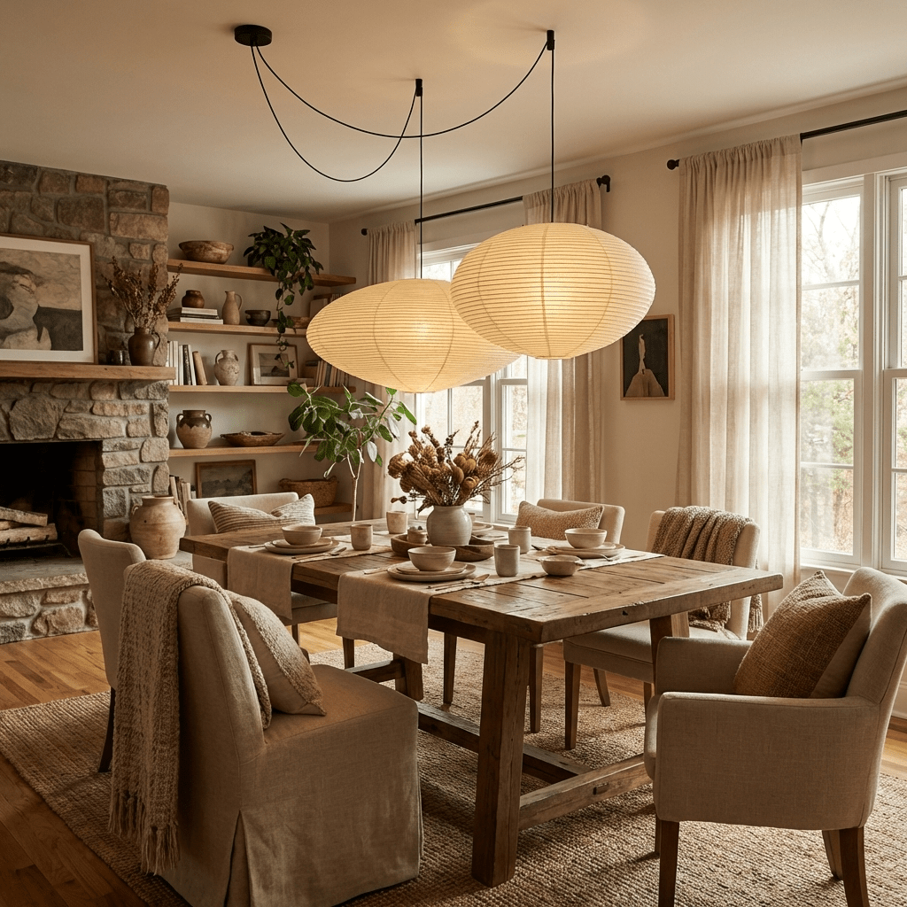 Shoji | Paper Lantern Pendant Light, Japanese Washi Rice Paper Chandelier, Large Japandi Hanging Lamp