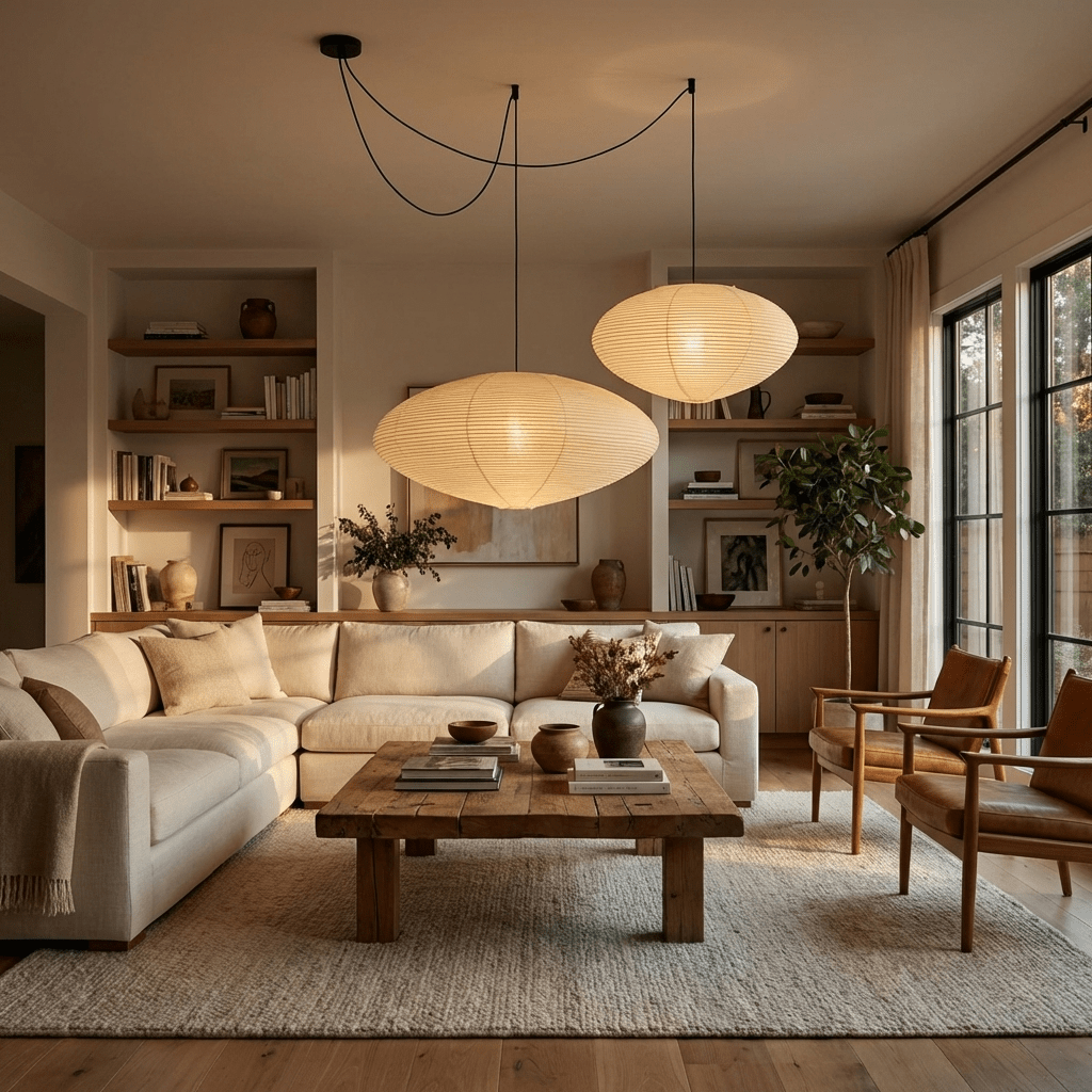 Shoji | Paper Lantern Pendant Light, Japanese Washi Rice Paper Chandelier, Large Japandi Hanging Lamp