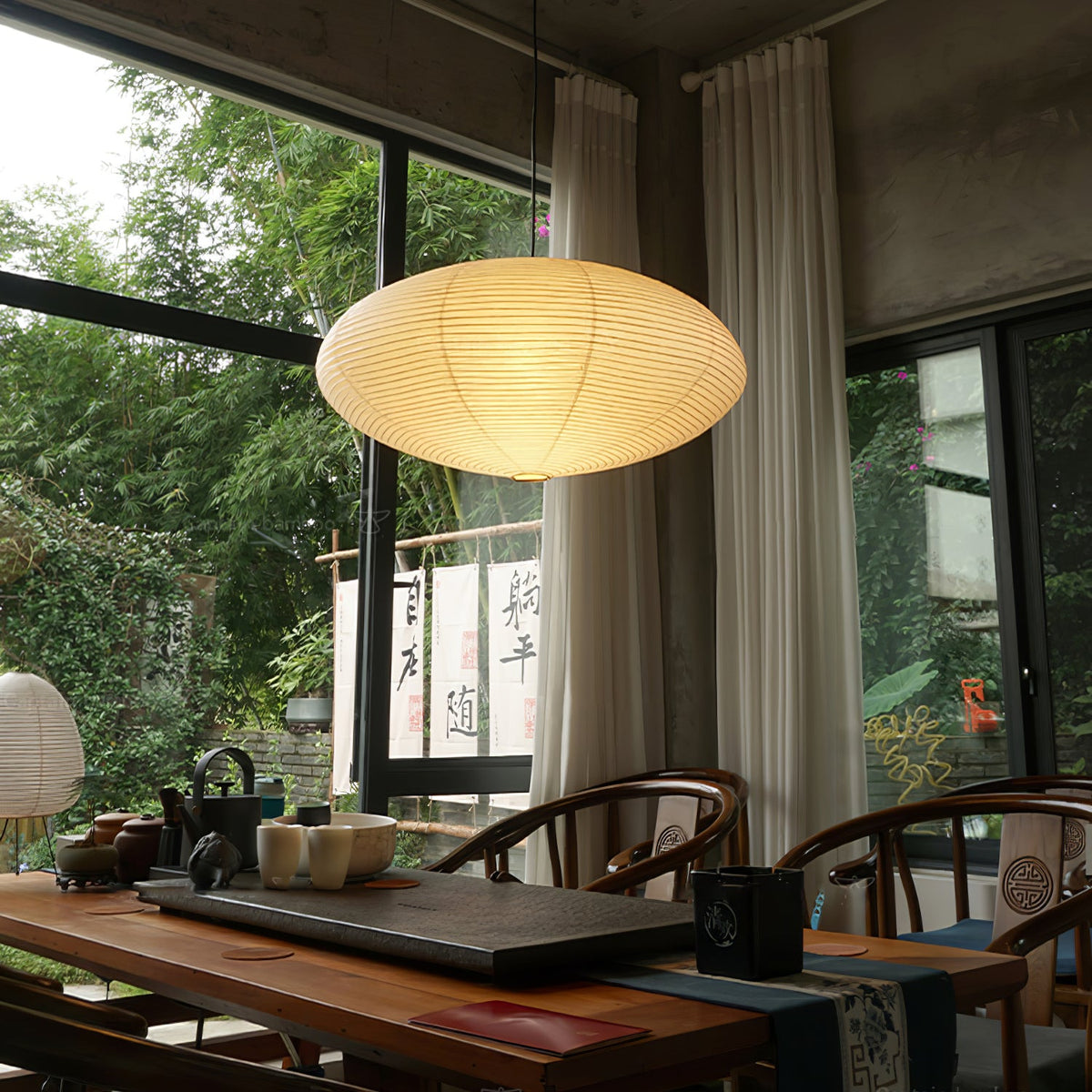Shoji | Paper Lantern Pendant Light, Japanese Washi Rice Paper Chandelier, Large Japandi Hanging Lamp