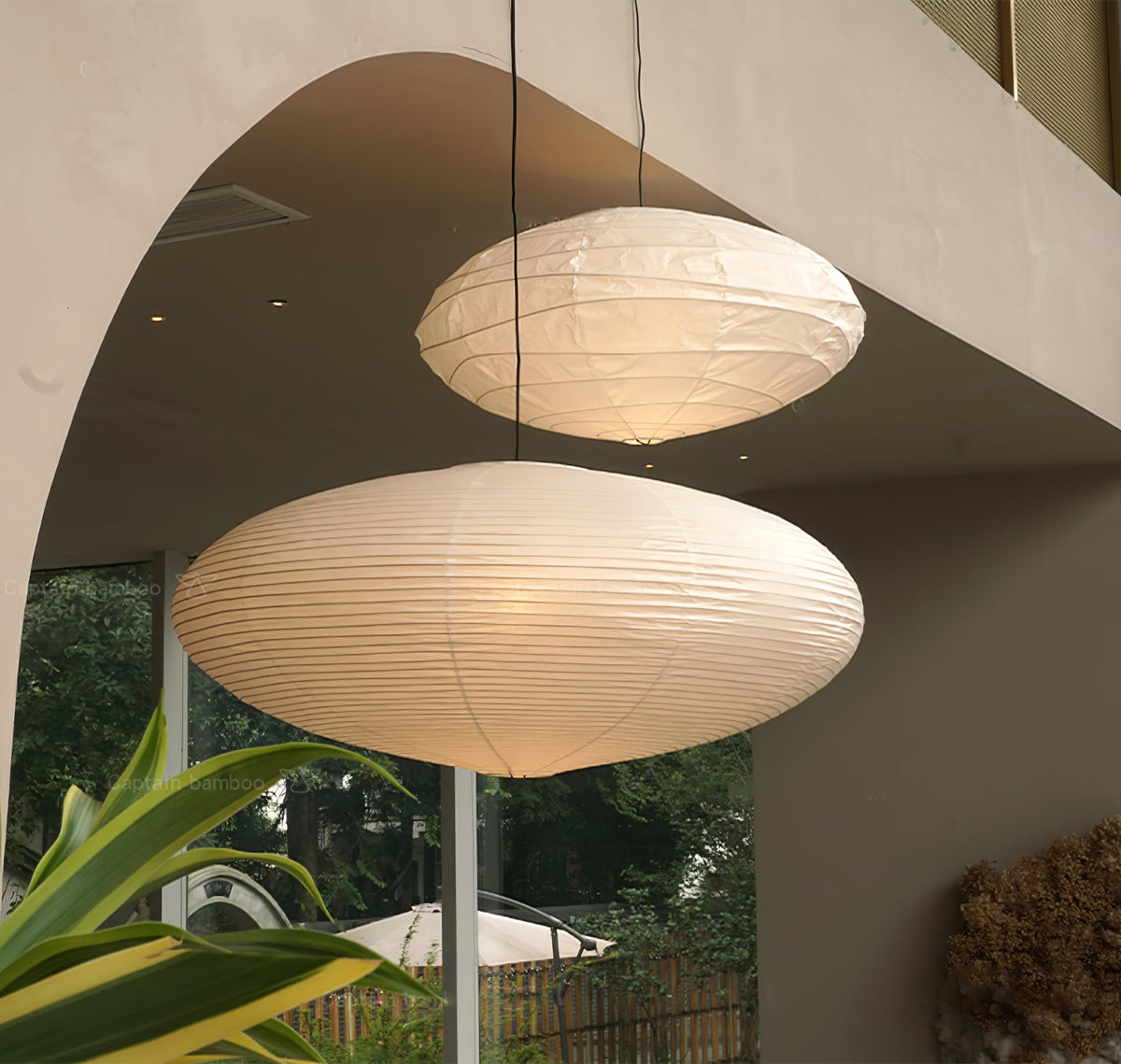 Shoji | Paper Lantern Pendant Light, Japanese Washi Rice Paper Chandelier, Large Japandi Hanging Lamp