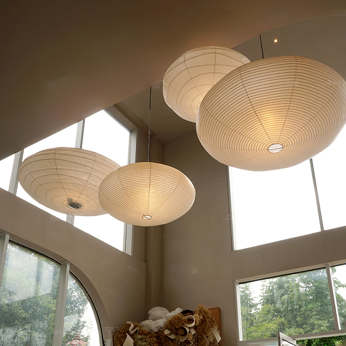 Shoji | Paper Lantern Pendant Light, Japanese Washi Rice Paper Chandelier, Large Japandi Hanging Lamp