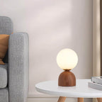 Acorn | Wood Table Lamp with Glass Globe, Small Walnut Bedside Lamp