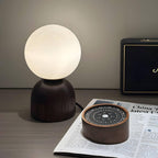Acorn | Wood Table Lamp with Glass Globe, Small Walnut Bedside Lamp