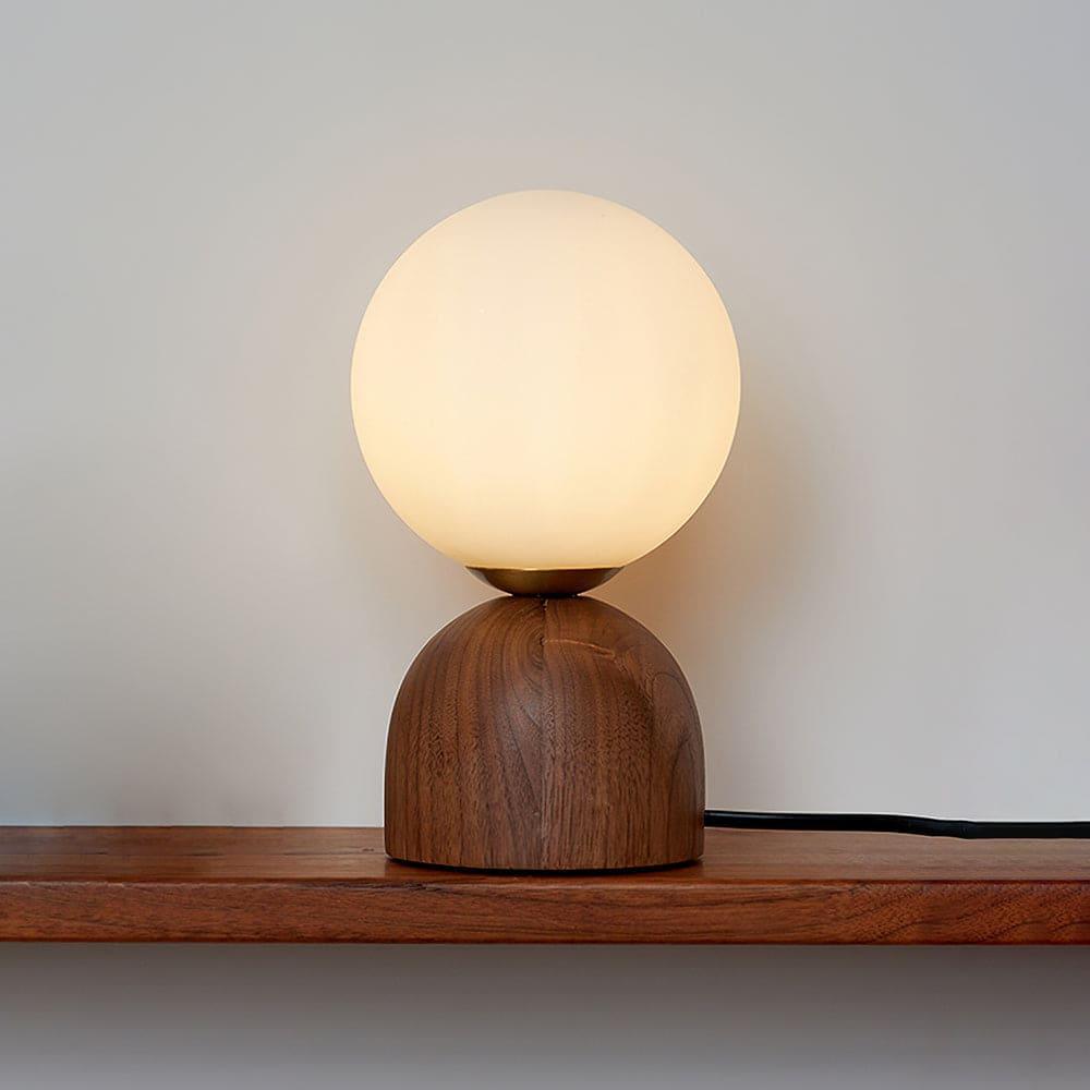 Acorn | Wood Table Lamp with Glass Globe, Small Walnut Bedside Lamp