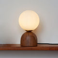 Acorn | Wood Table Lamp with Glass Globe, Small Walnut Bedside Lamp