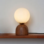Acorn | Wood Table Lamp with Glass Globe, Small Walnut Bedside Lamp