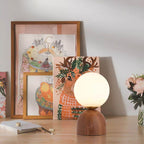 Acorn | Wood Table Lamp with Glass Globe, Small Walnut Bedside Lamp